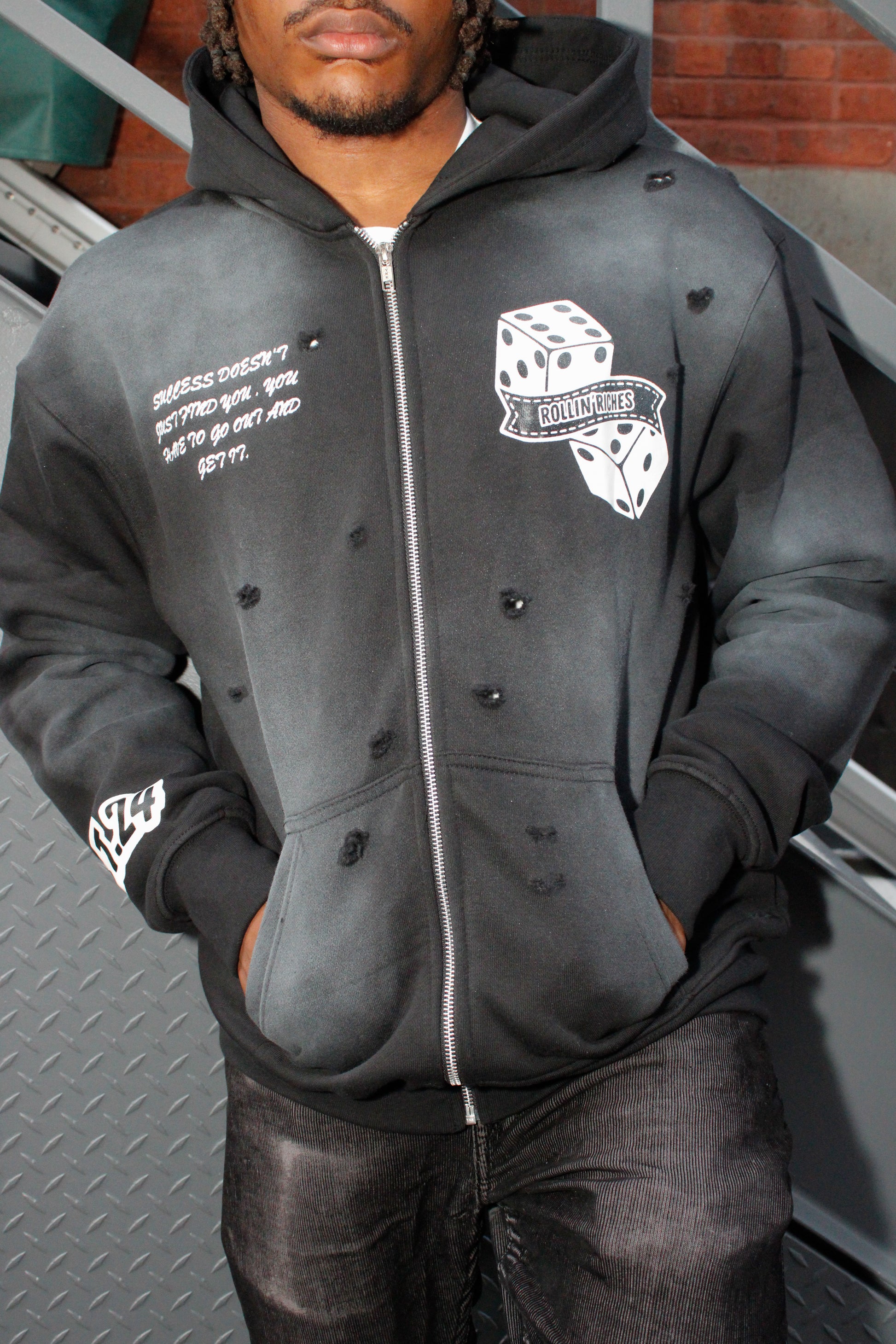 Distressed Zip-Up
